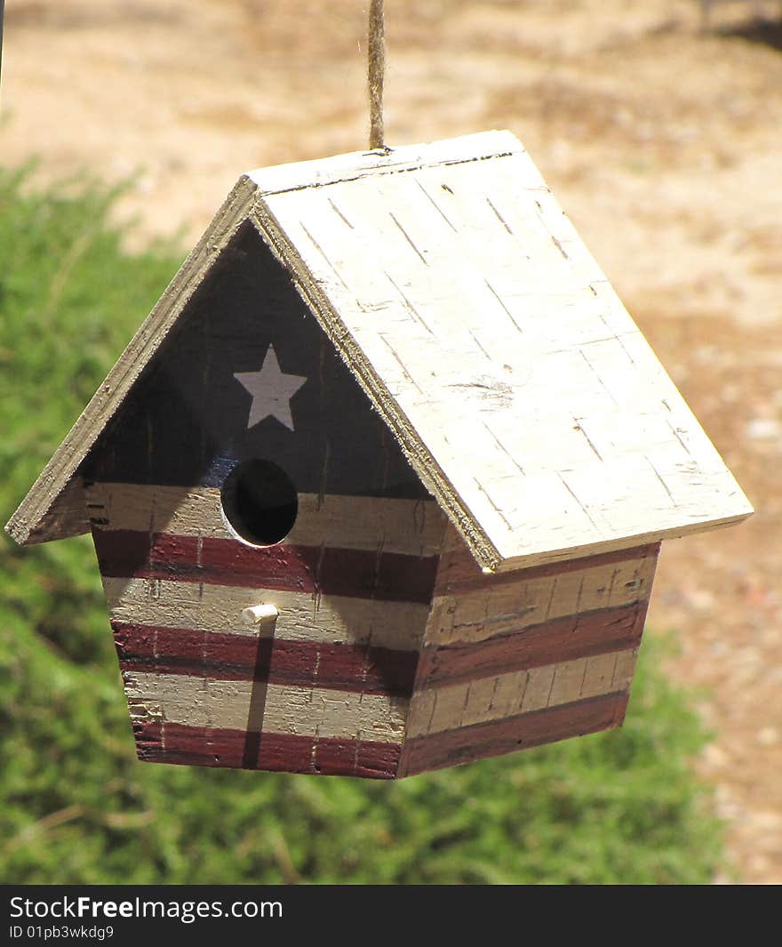 Bird House.  Red, White, Blue USA Dwelling.