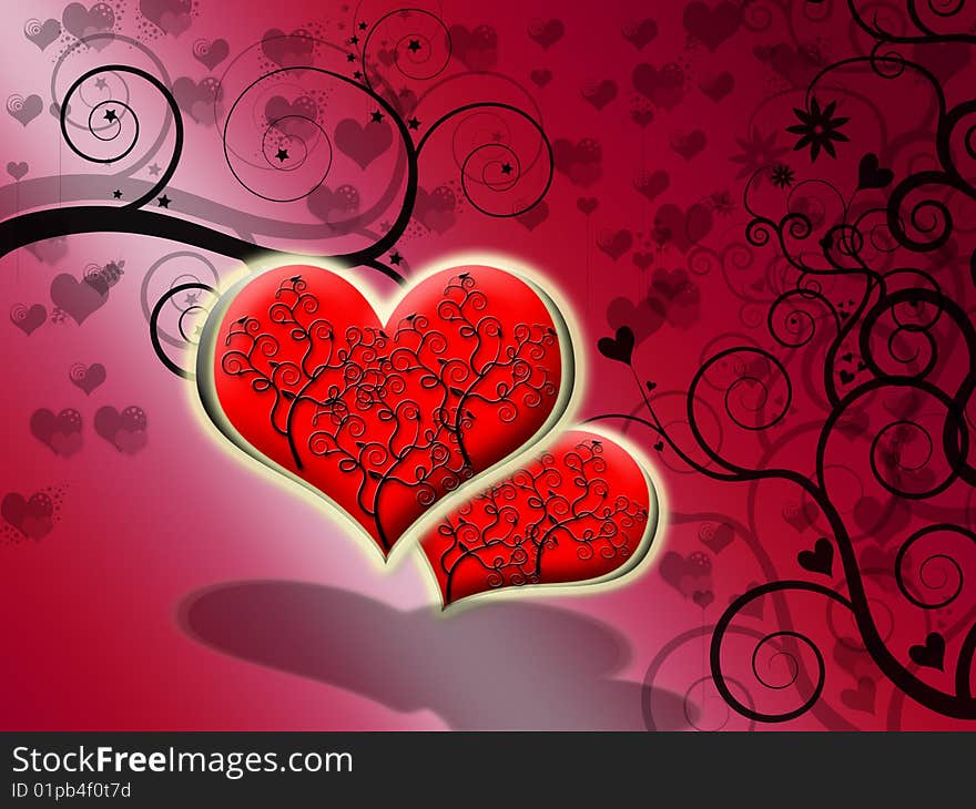 Vectorial hearts on a red cardiac background