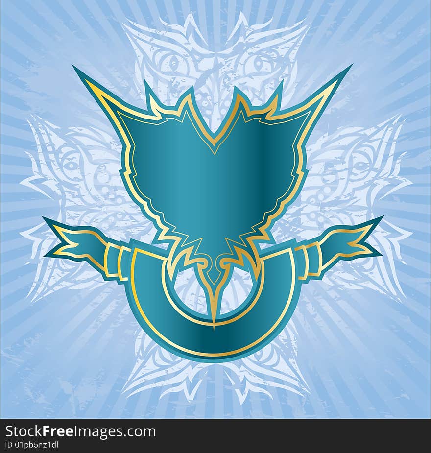 Blue Shield of composition in the style of tattoos and ribbons. Blue Shield of composition in the style of tattoos and ribbons