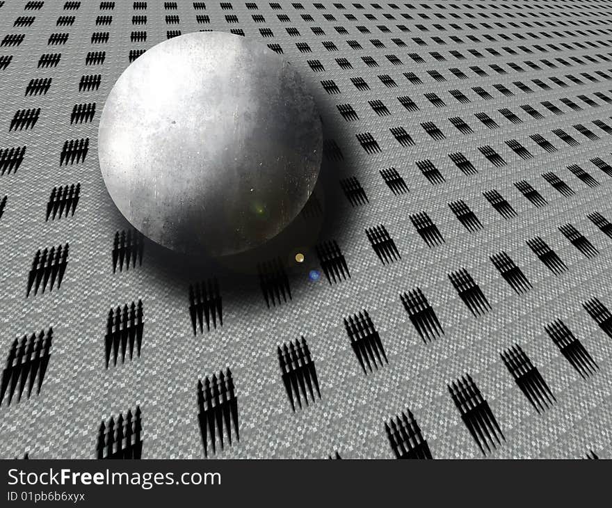 A stone sphere rolls on grey background to direction of pointers