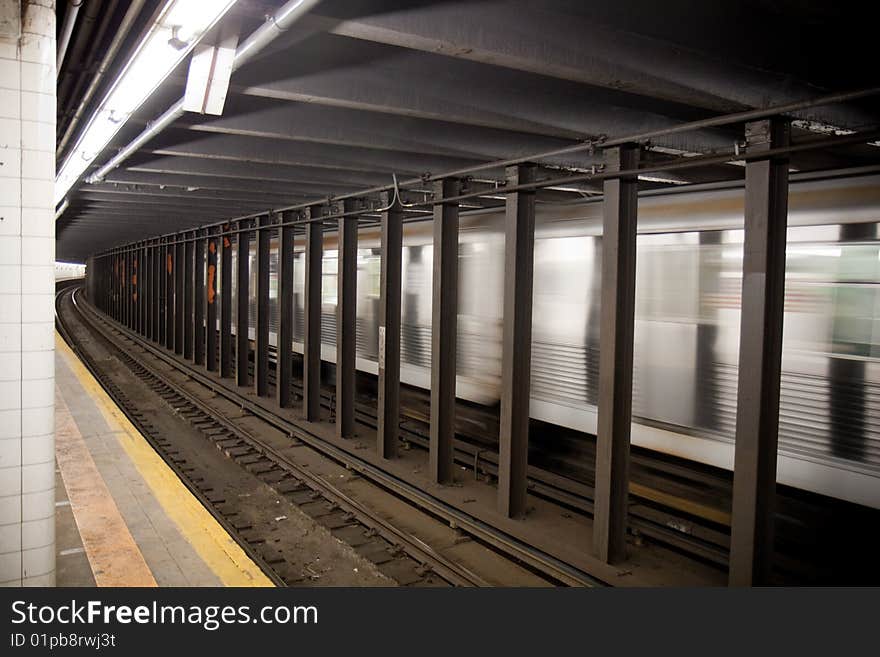 Train leaving a Brooklyn station, blurred motion. Train leaving a Brooklyn station, blurred motion