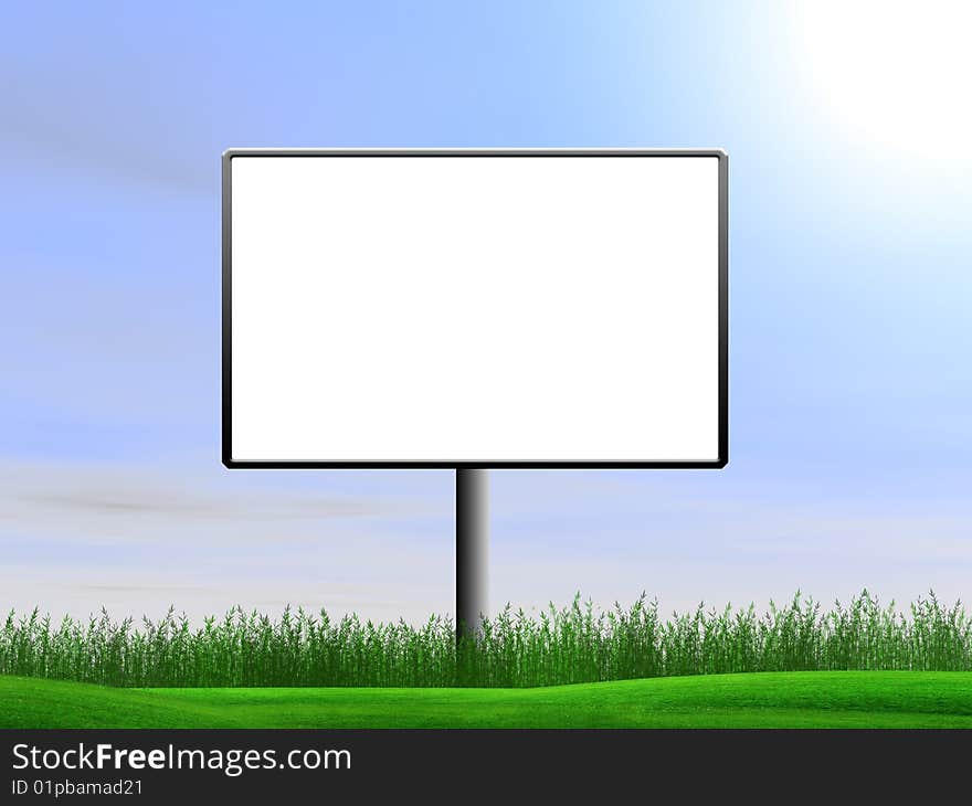 Grass and large white banner for placing of advertising