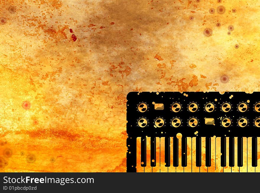 Grunge music vintage keyoboard background. Grunge music vintage keyoboard background