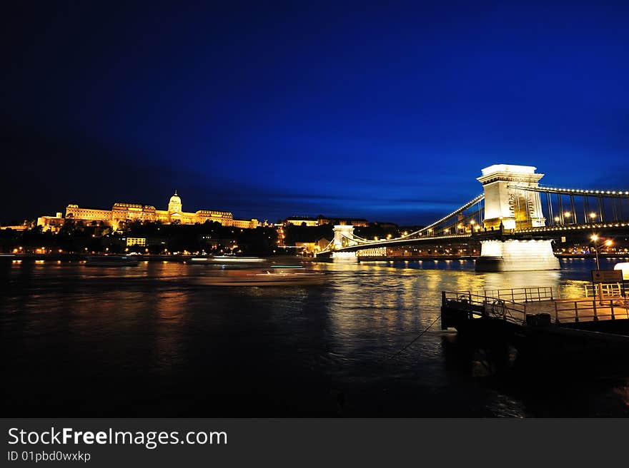 Szechenyi Chain Bridge and Buda Castle at night