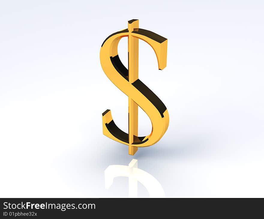 3D golden currency symbol of Dollar