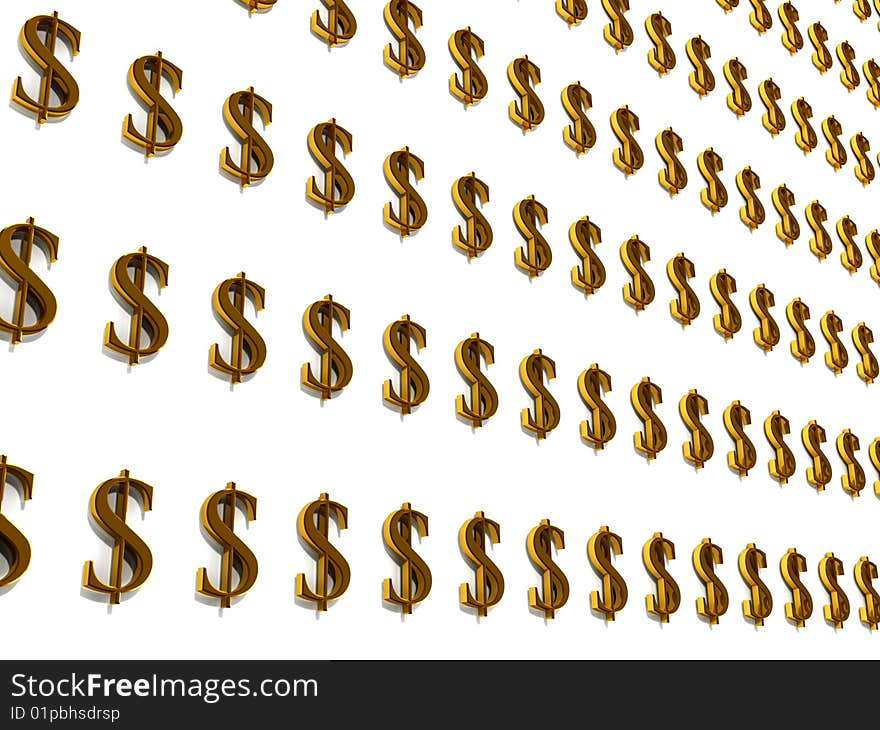 3D Background With Many Golden Dollar Symbols