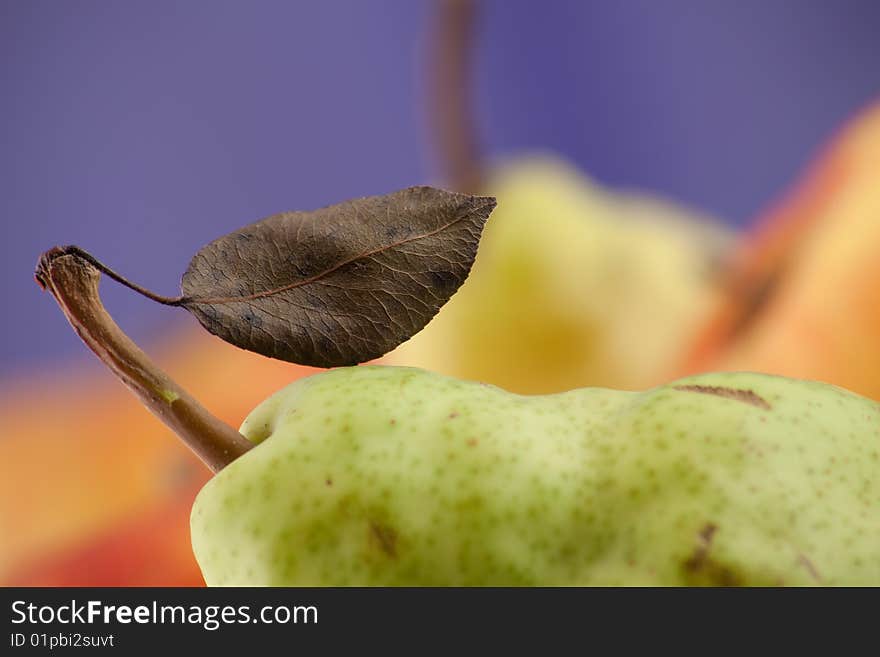 Pear with leaflet one the twig