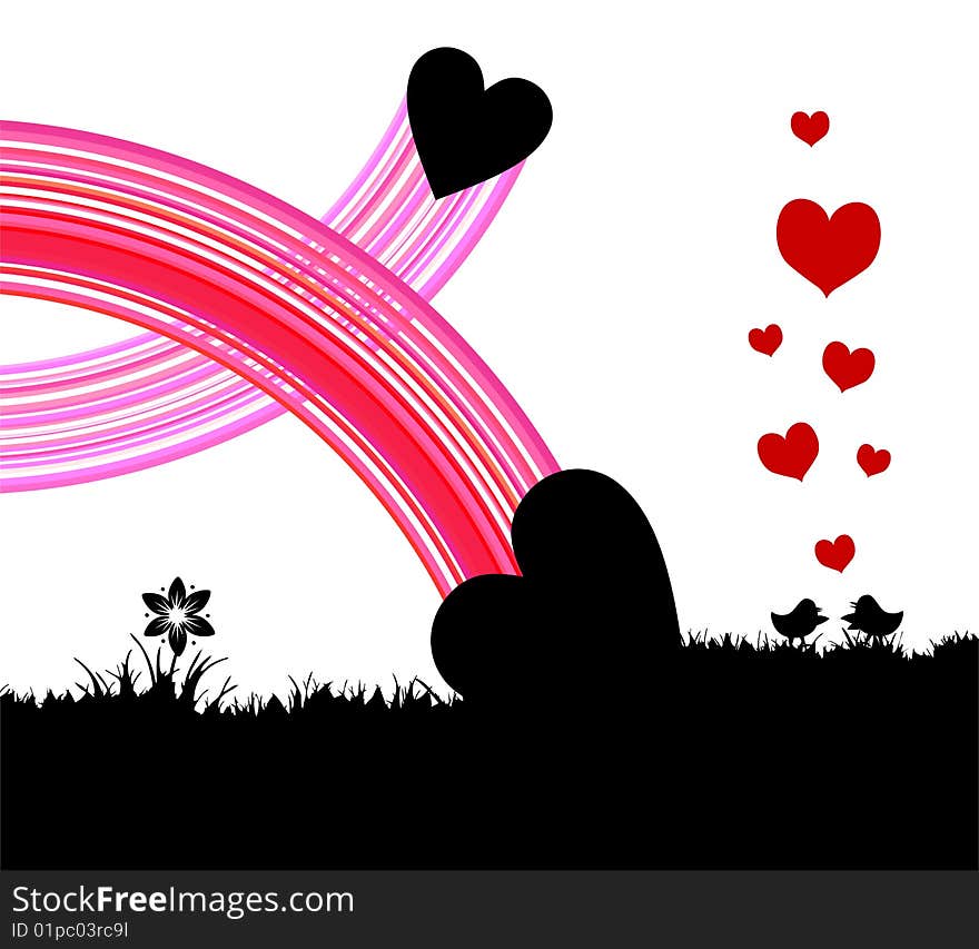 Love, birds silhouette, vector illustration