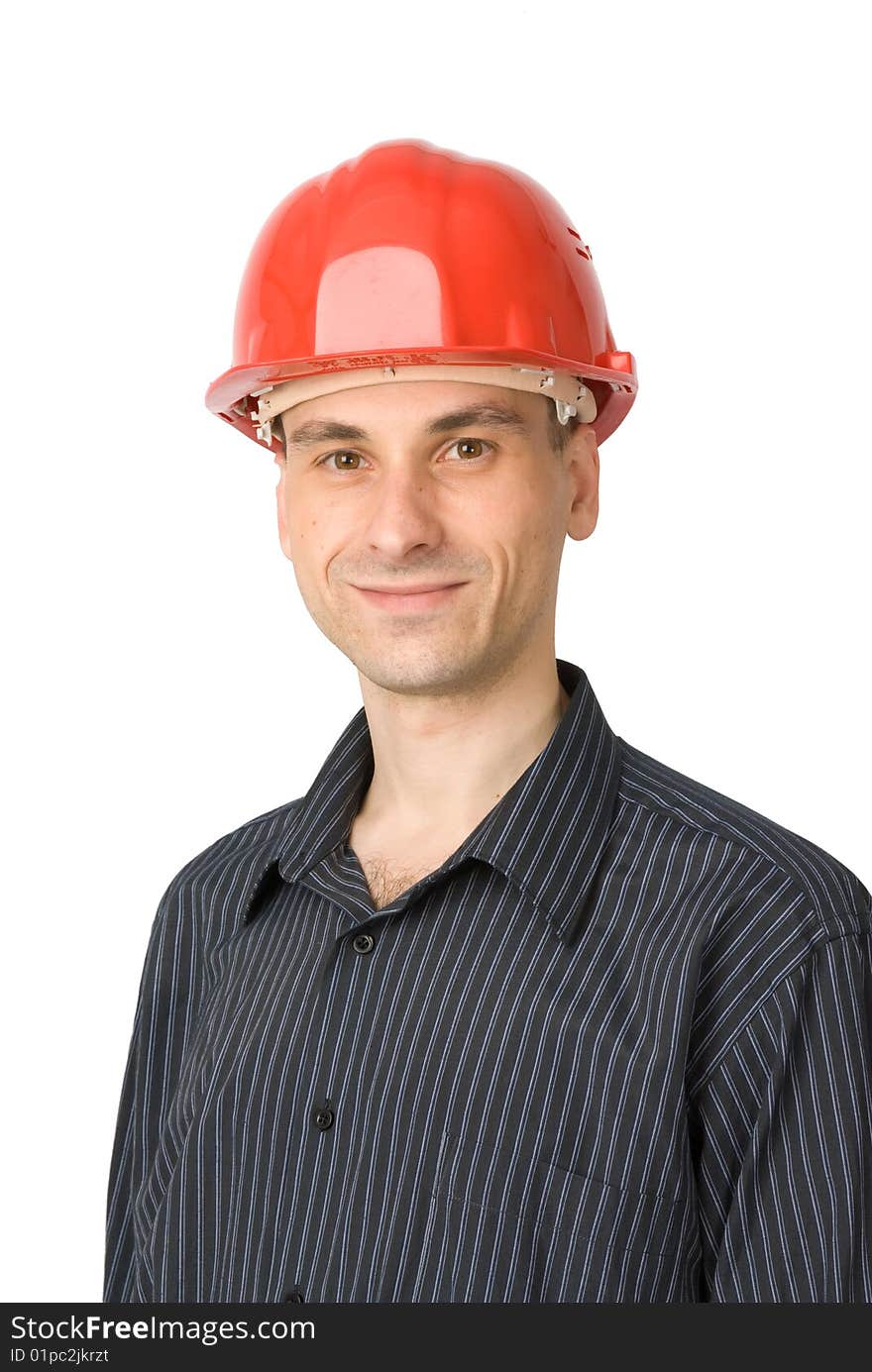 Young worker solated on white background