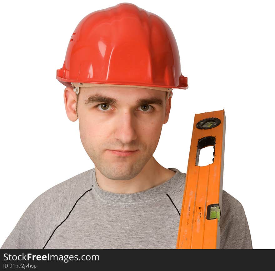 Young worker isolated on white background