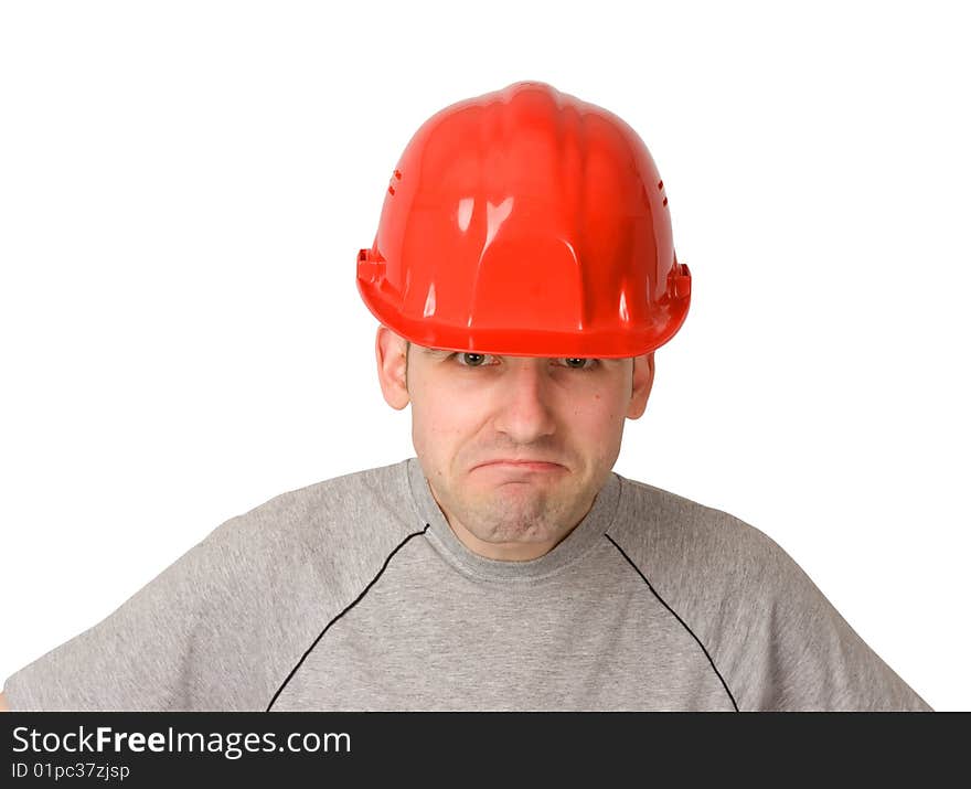 Unhappy and disgruntled worker isolated on white background