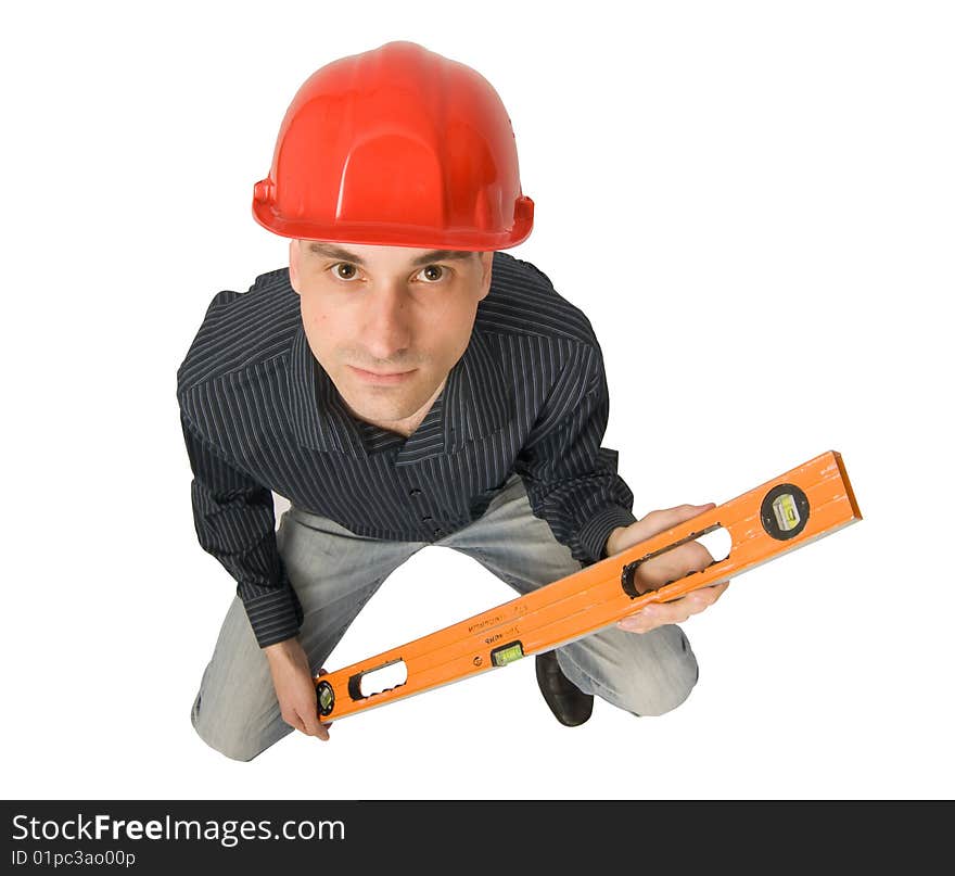 Young worker solated on white background. Young worker solated on white background