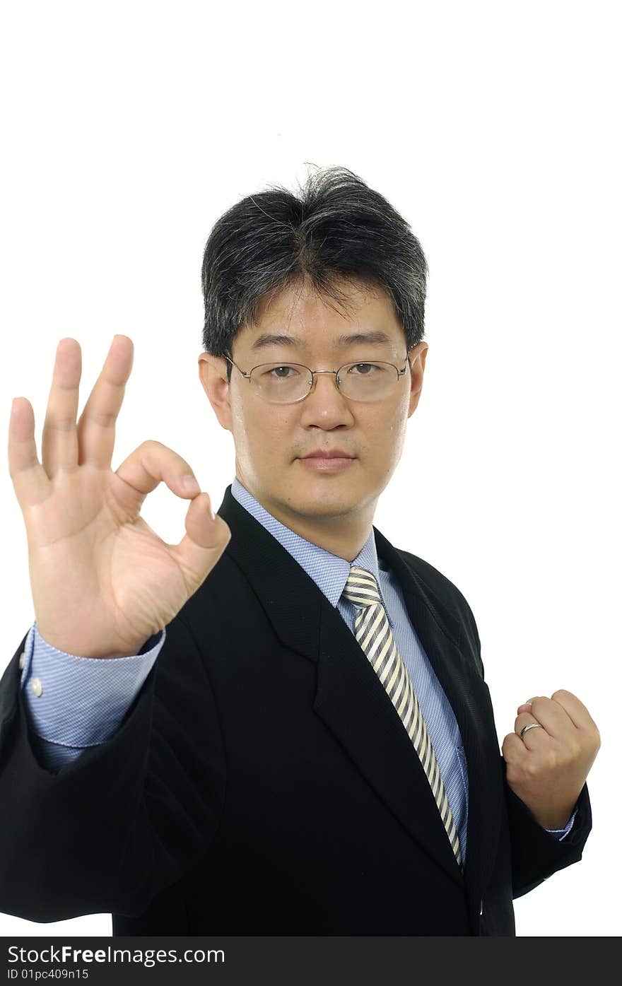 asian happy businessman gesturing ok