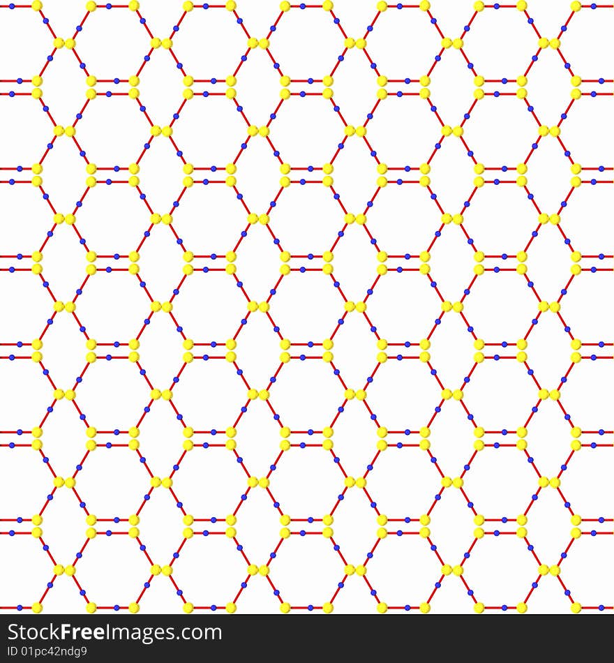 Molecular lattice from spheres of yellow and blue color