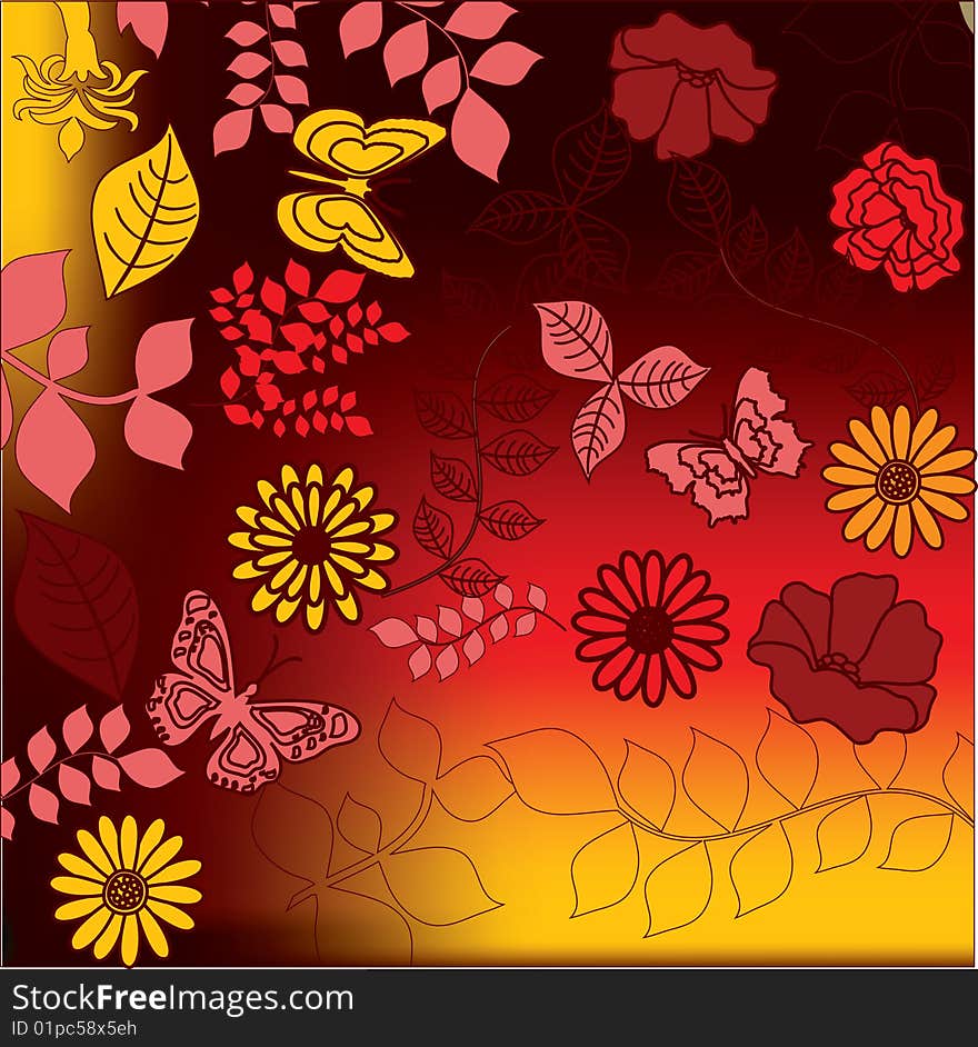 Flower and butterfly on colored background