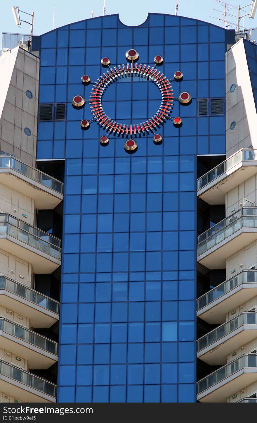 Large clock on modern building. Large clock on modern building