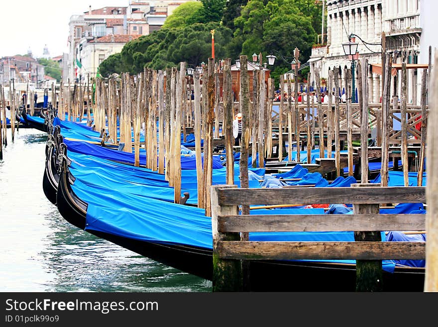 Details of gondolas on water in Venice, Italy