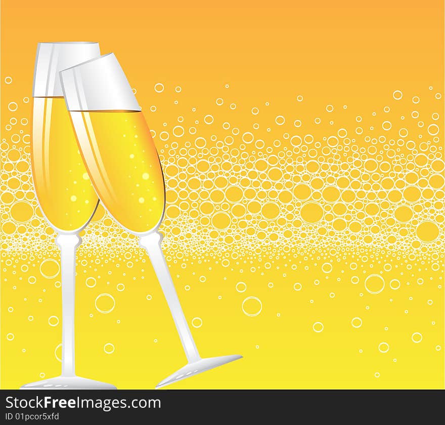 Two glasses of champagne on the abstract background. Two glasses of champagne on the abstract background