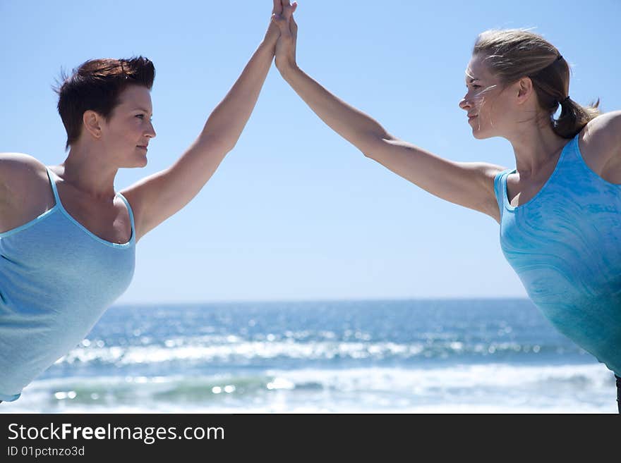 Yoga Woman Holding Hands in blue with blue backround