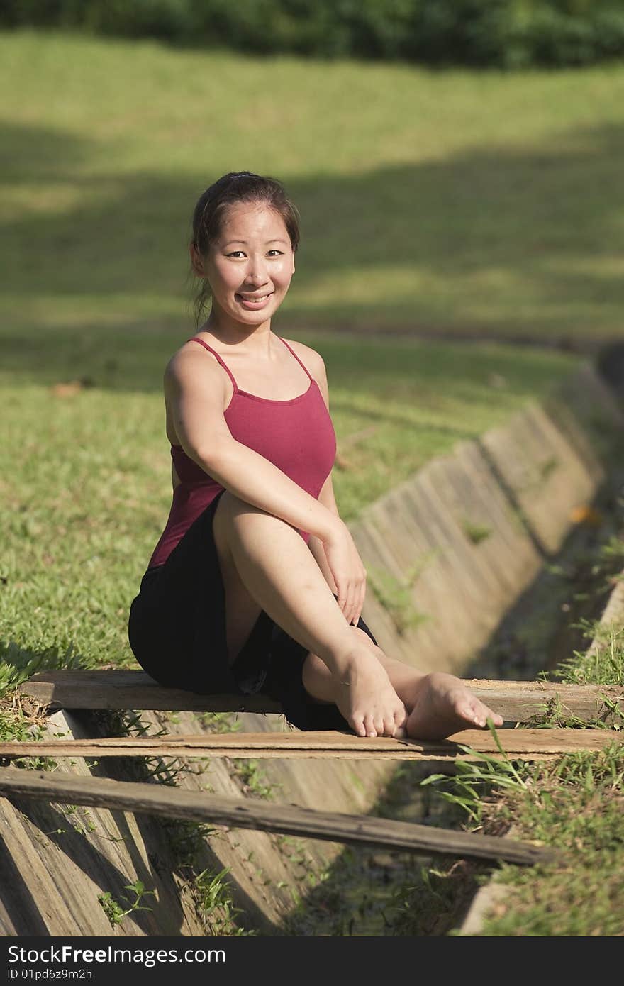 A portrait of asian female ballet dancer outdoor. A portrait of asian female ballet dancer outdoor