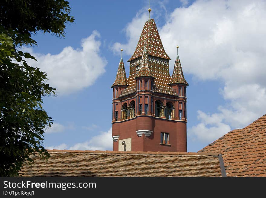 Basel Switzerland Rathaus clock tower. Basel Switzerland Rathaus clock tower