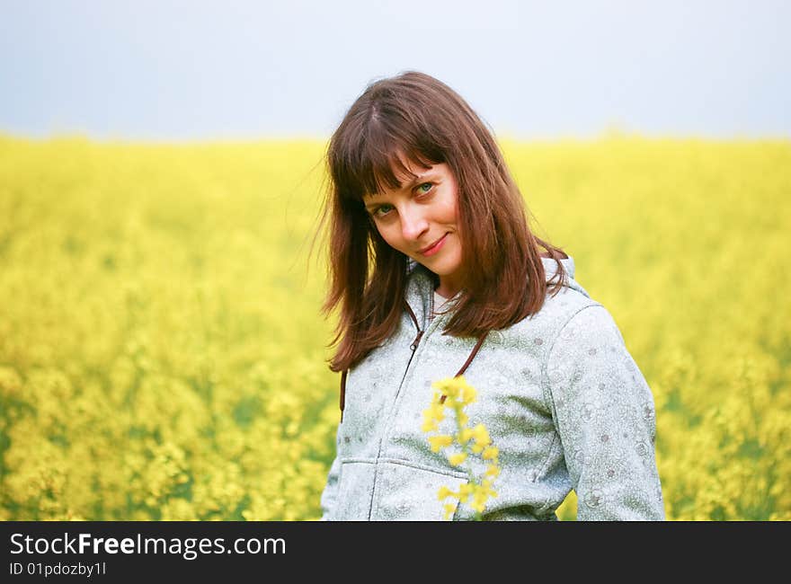 Beauty woman in flower field