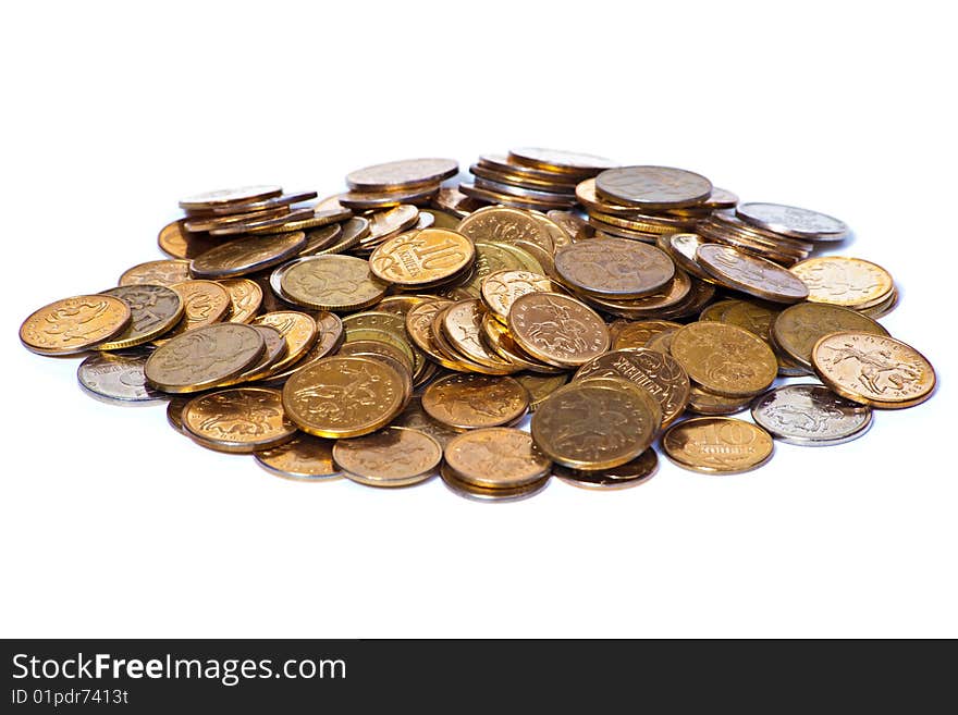 Heap of coins isolated on a white background