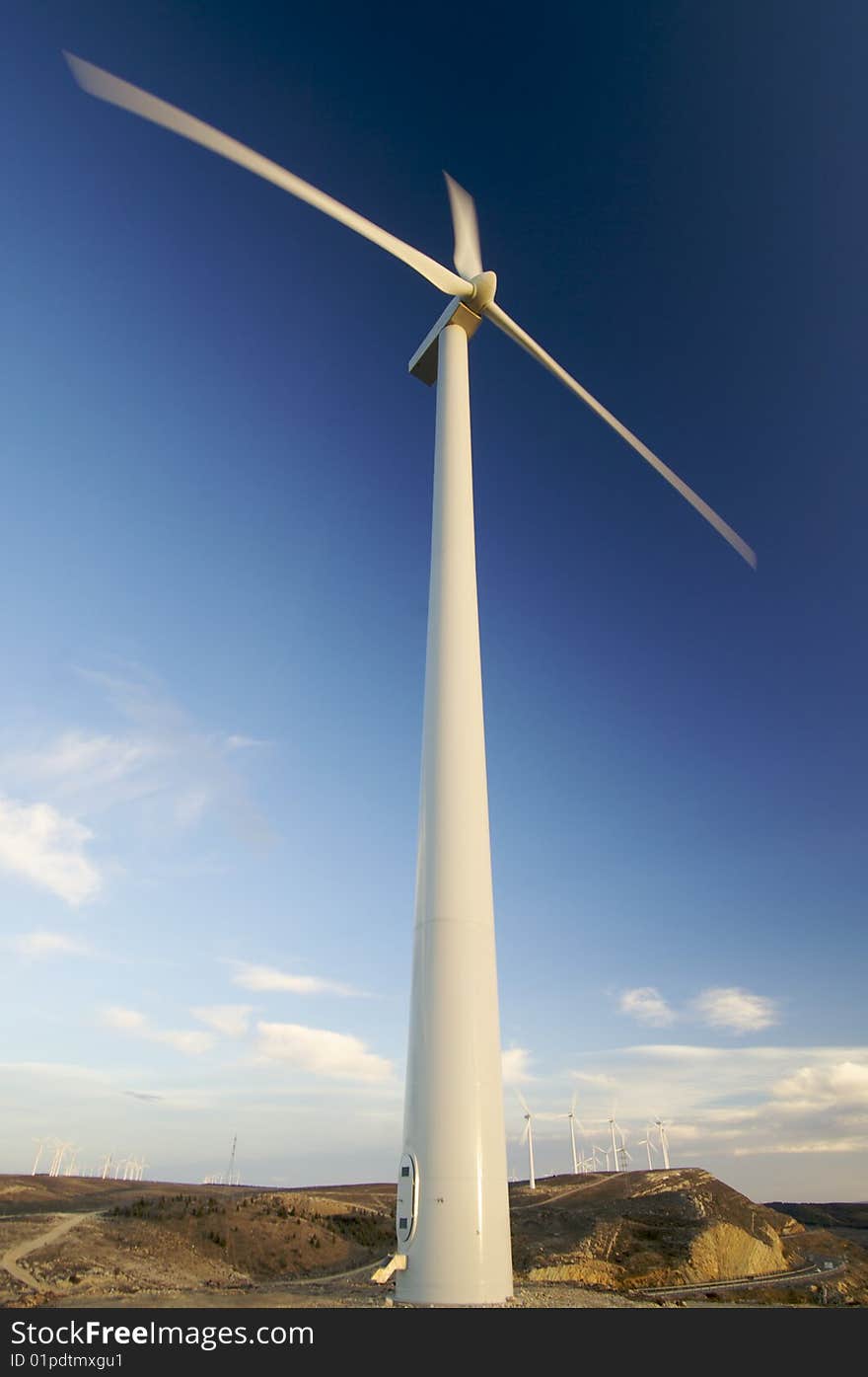 Group of windmills with blue sky