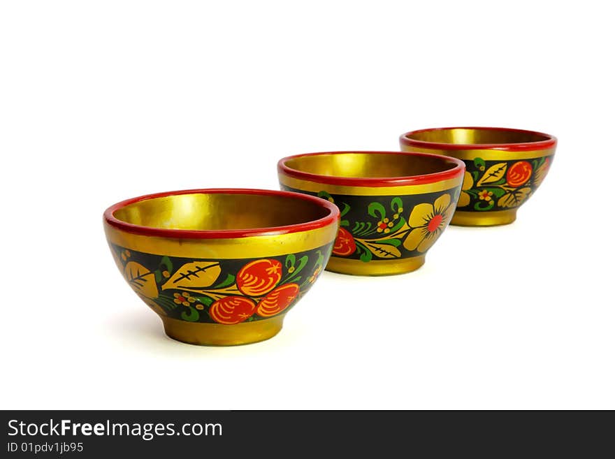 Three painted Russian wooden cups