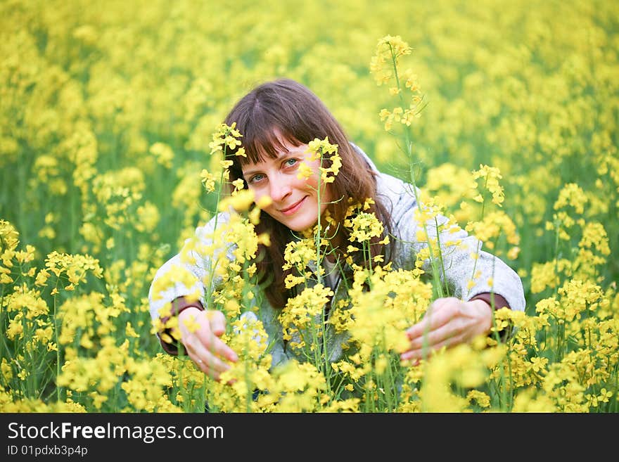 Beauty woman in flower field