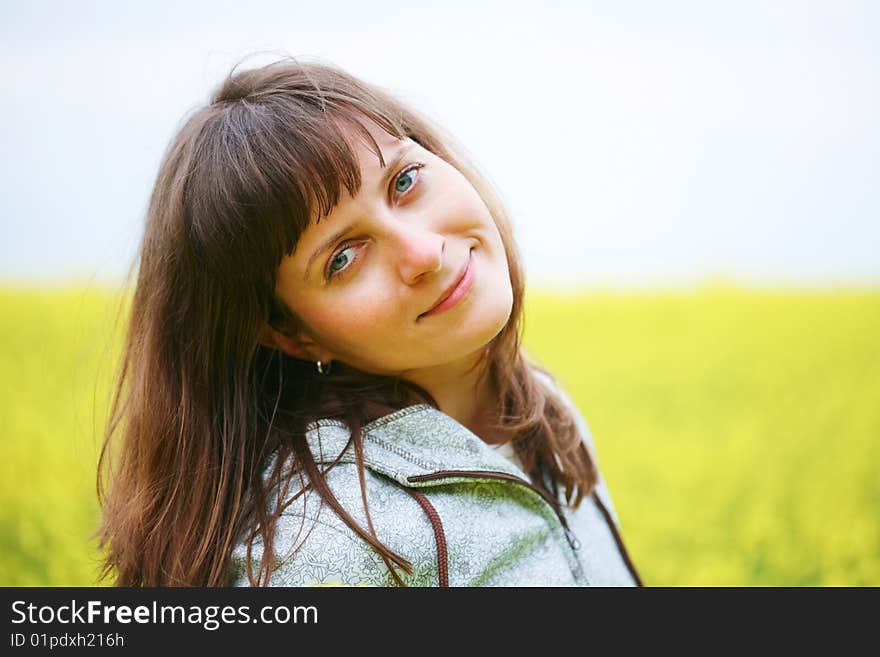 Beautiful woman in flower field. Beautiful woman in flower field