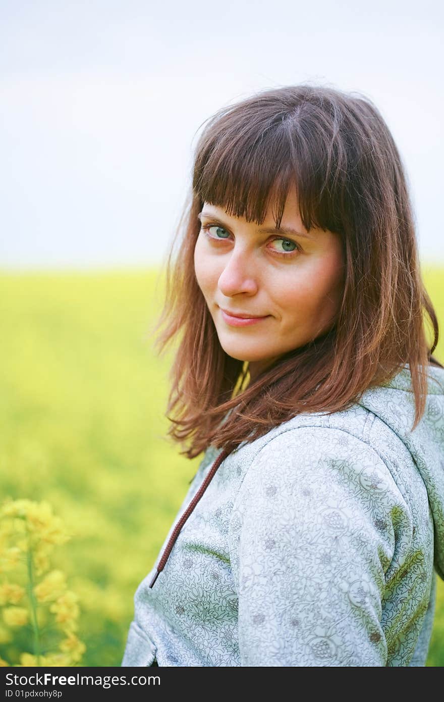 Beauty woman in flower field