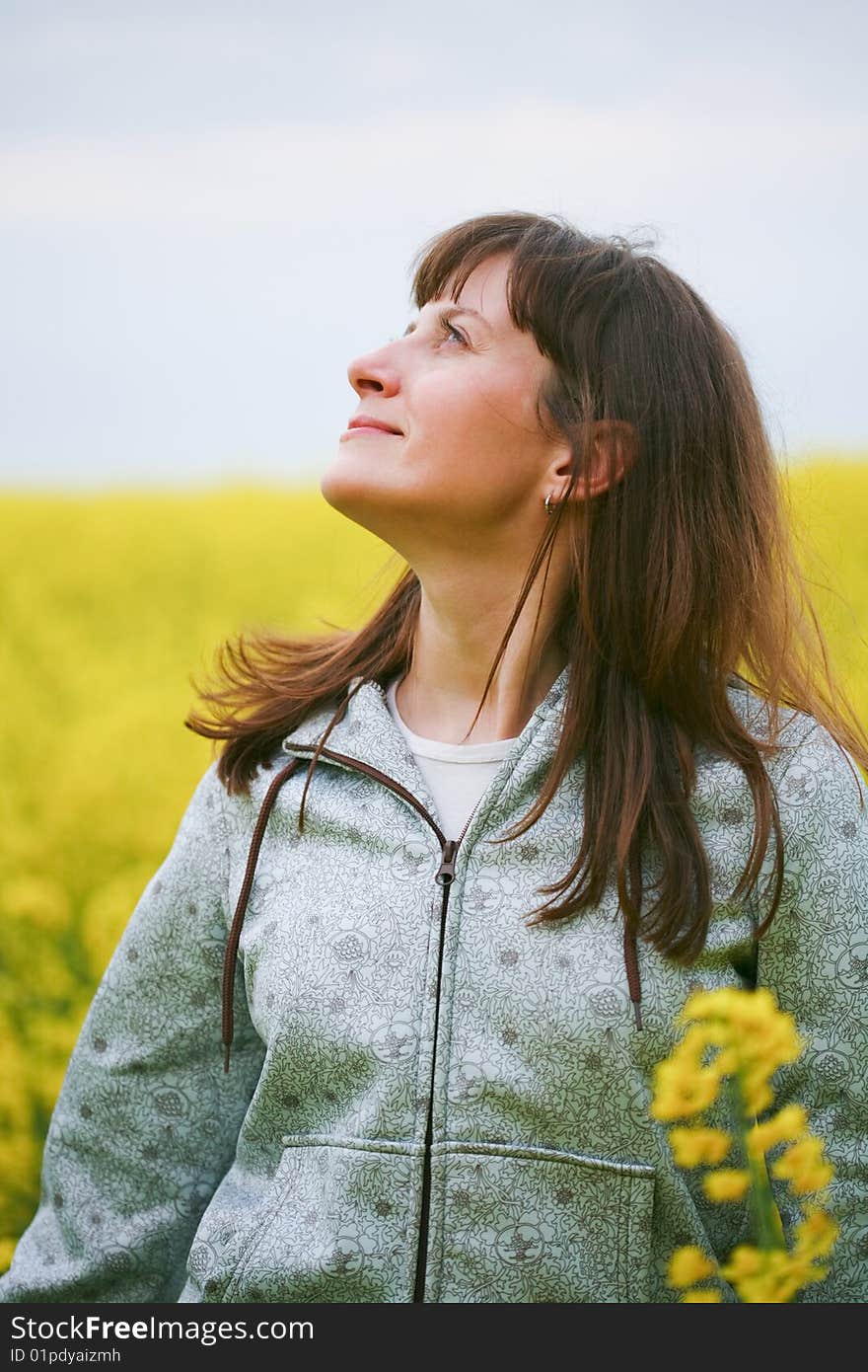 Beautiful woman in flower field. Beautiful woman in flower field