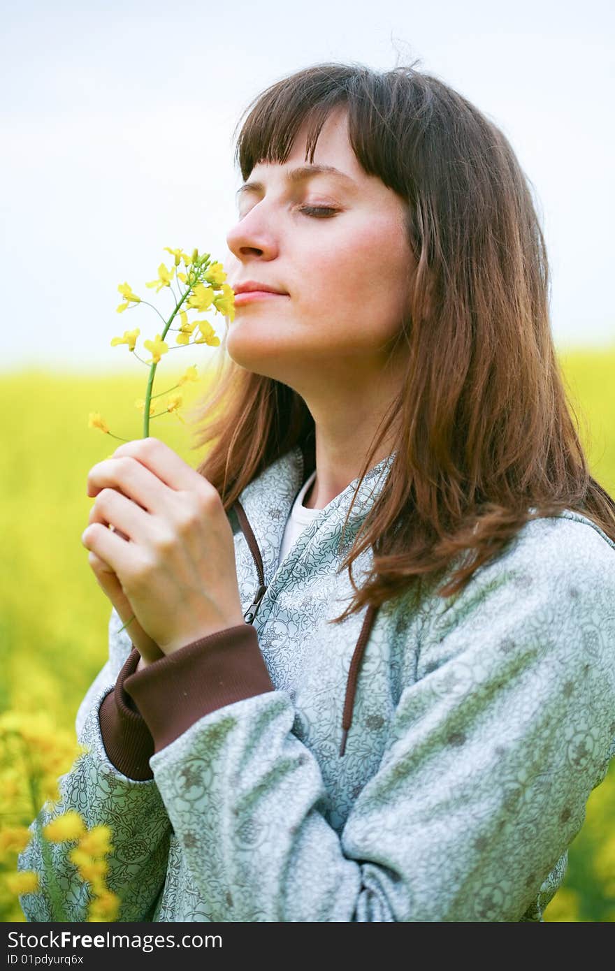 Beauty woman in flower field