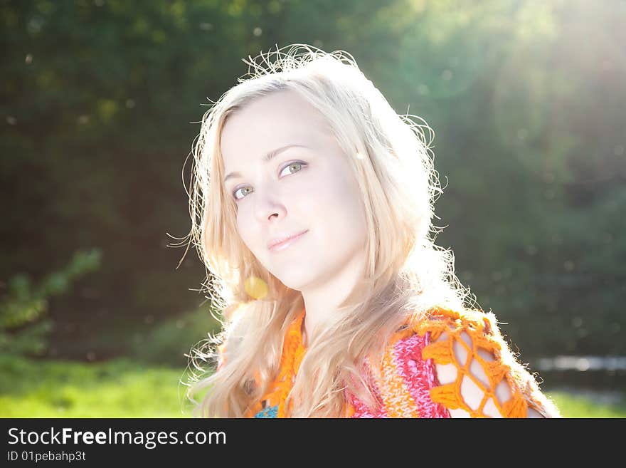 Pretty Girl Close-Up Portrait Under The Sunlight