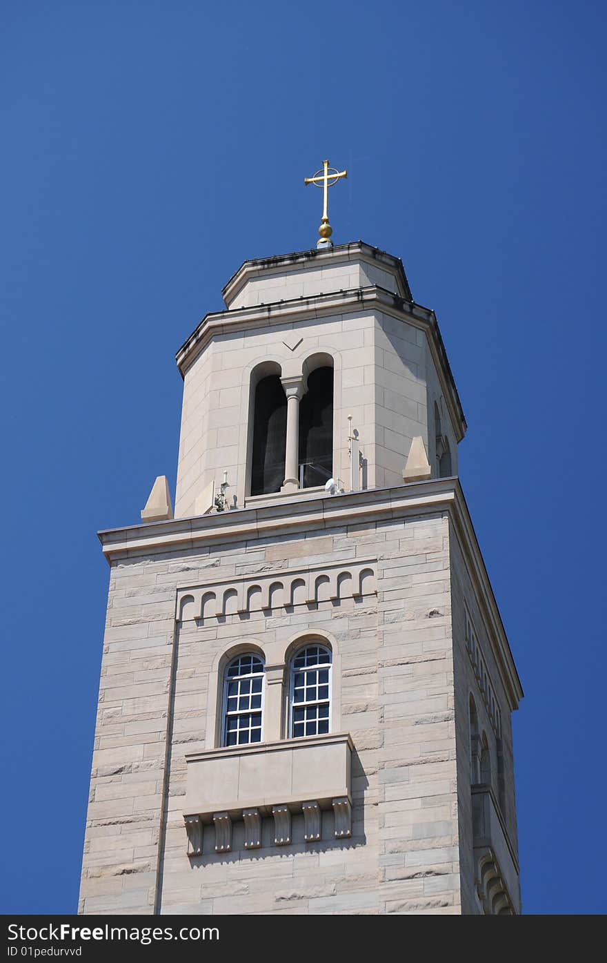 Bell tower of stone church. Bell tower of stone church.