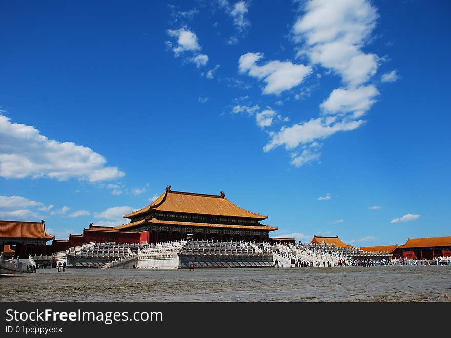 The hall of supreme harmony, popularly called jin luan dian(hall of imperial throne).It was built in 1420 and formerly named Feng Tian Dian (hall of offering heaven),changed the name for Huang Ji Dian (hall of great supremacy) and began to be called the present name. The hall of supreme harmony, popularly called jin luan dian(hall of imperial throne).It was built in 1420 and formerly named Feng Tian Dian (hall of offering heaven),changed the name for Huang Ji Dian (hall of great supremacy) and began to be called the present name.