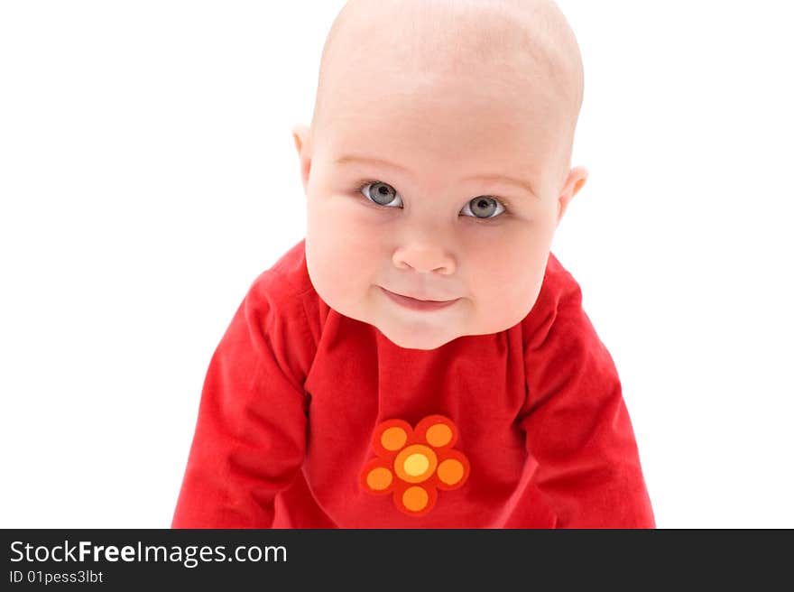 Cute happy baby girl on white background