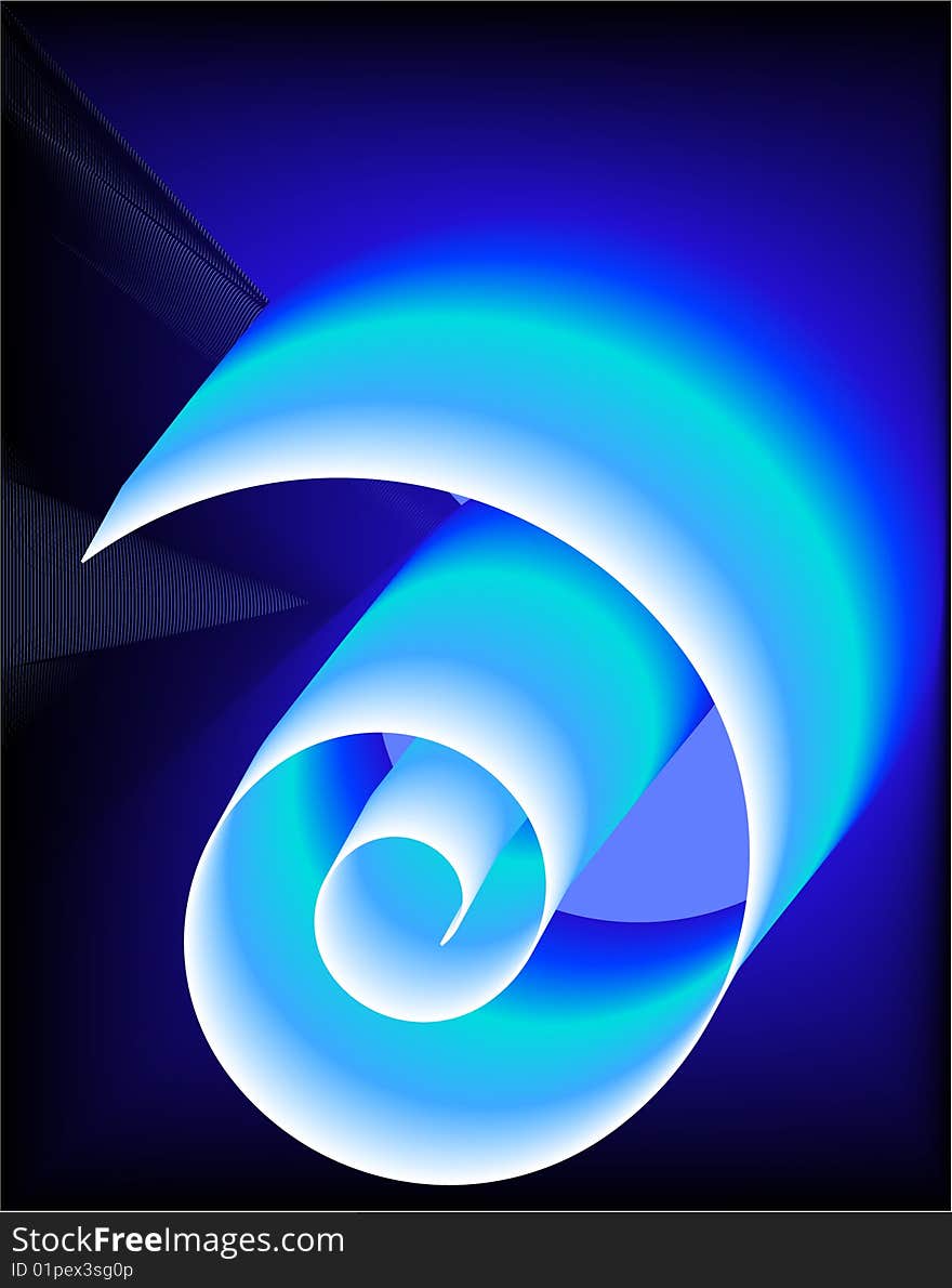 White to blue neon spiral on black background