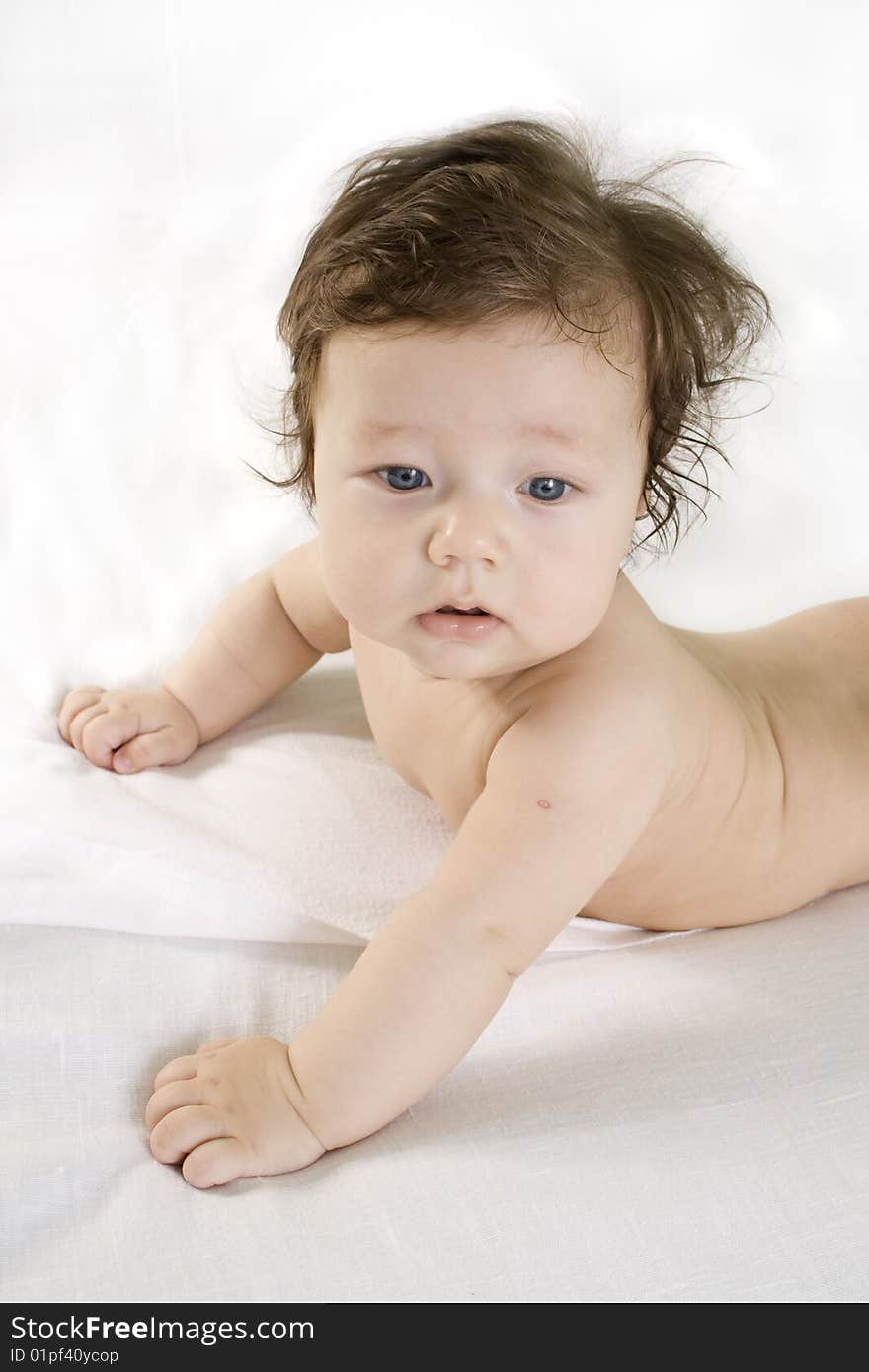 Small two-month-old baby isolated on white. Small two-month-old baby isolated on white