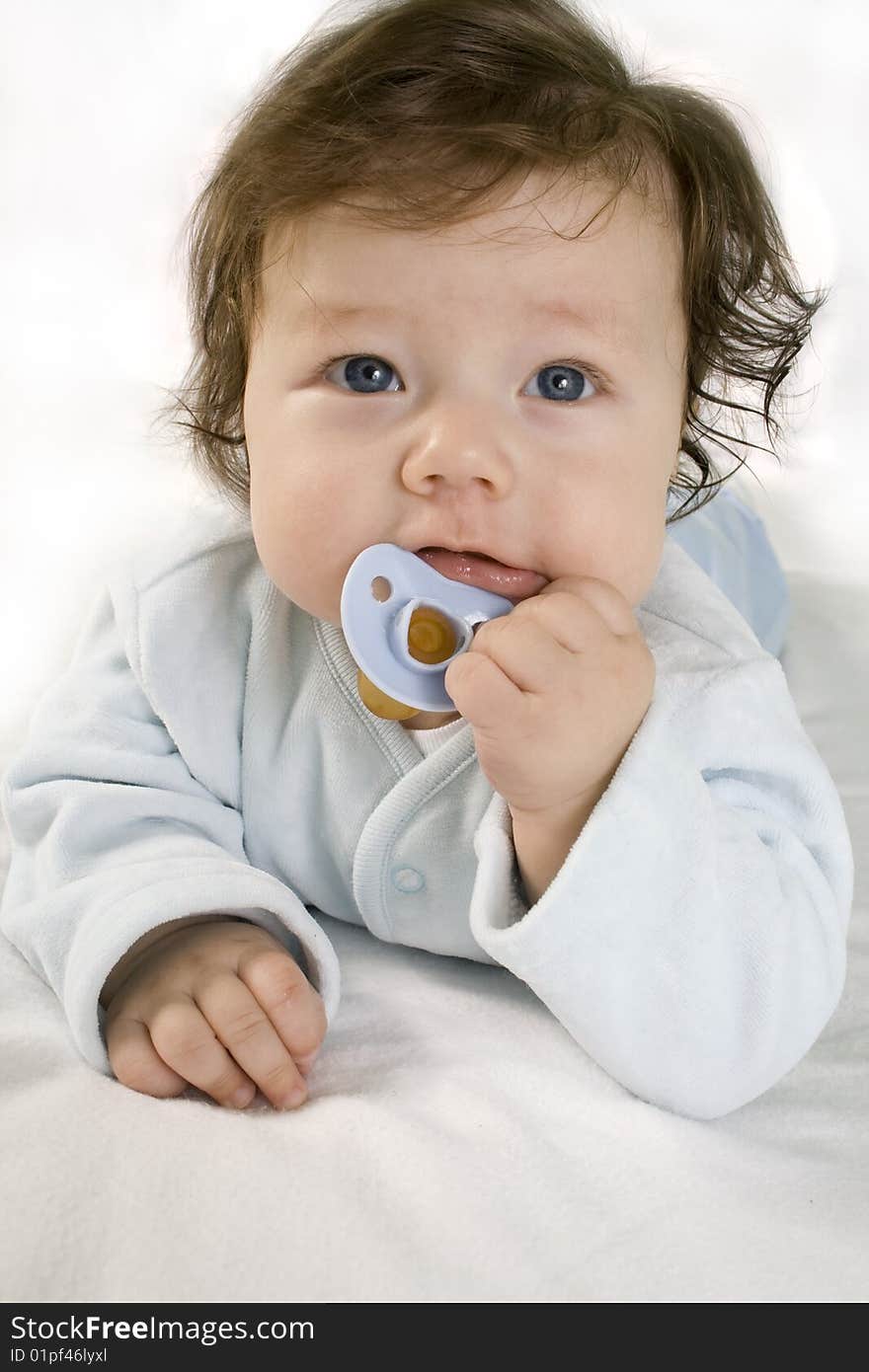 Small two-month-old baby isolated on white. Small two-month-old baby isolated on white