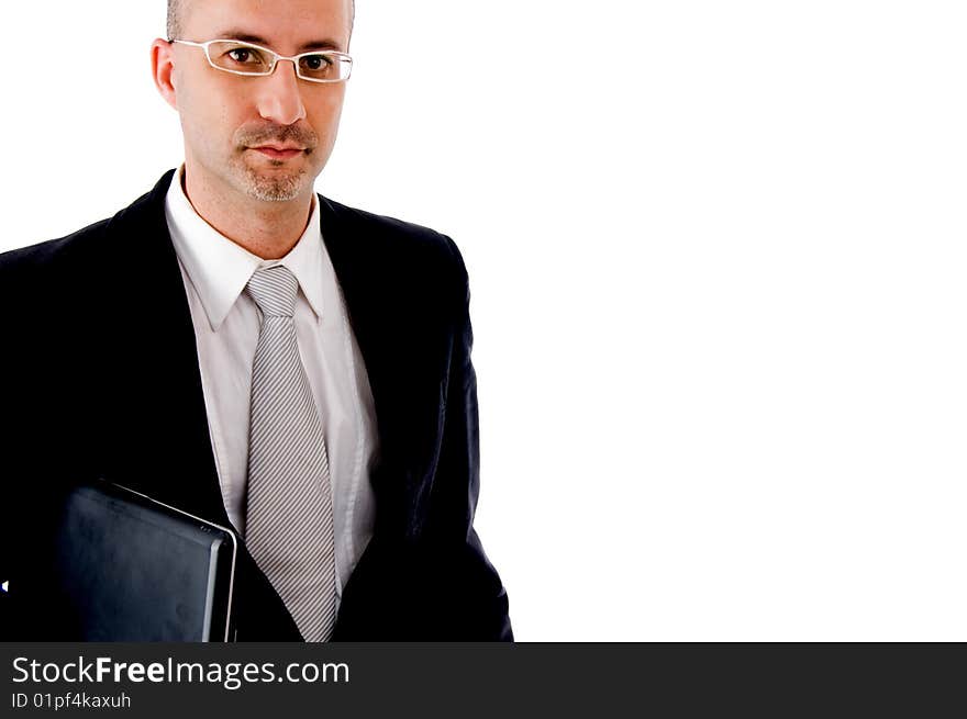 A Businessman holding his laptop