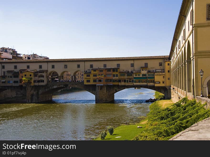 View over the river Arno at the Ponte Vecchio, Florence, Tuscany, Italy. View over the river Arno at the Ponte Vecchio, Florence, Tuscany, Italy