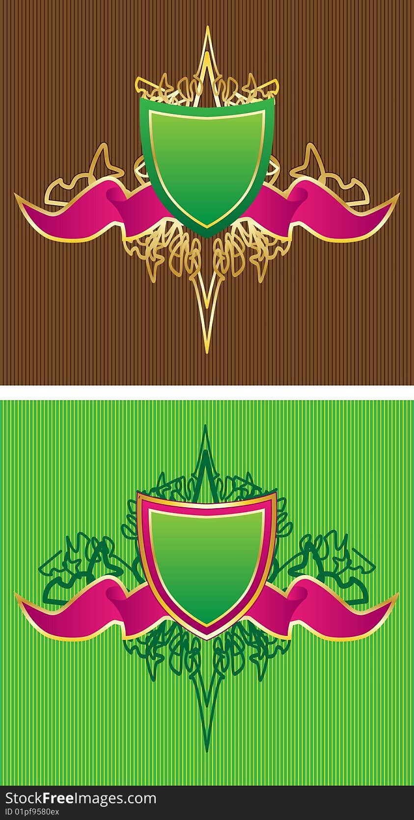 Composition of the shield and the ribbon in two colors. Composition of the shield and the ribbon in two colors