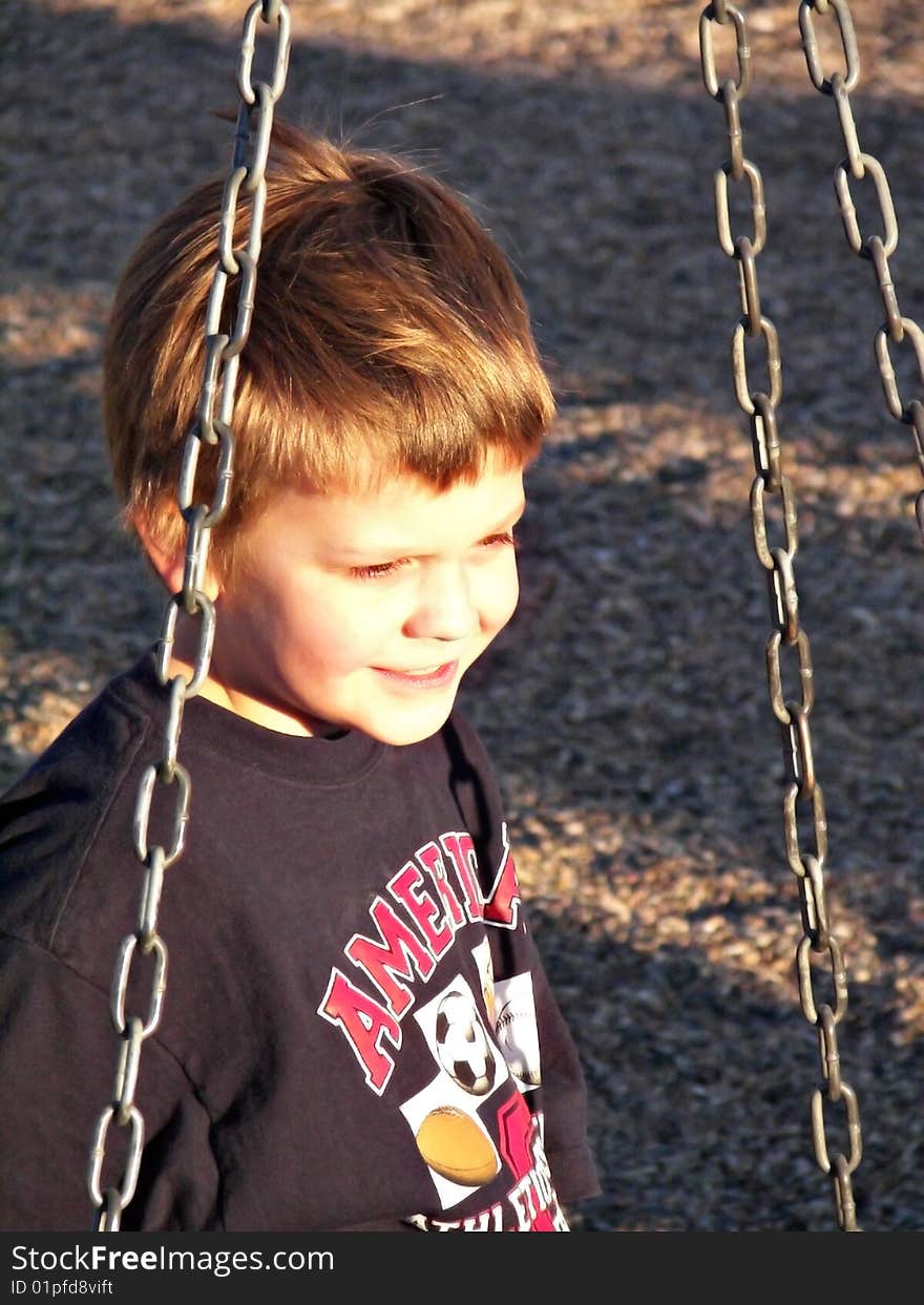 Boy on a tire swing