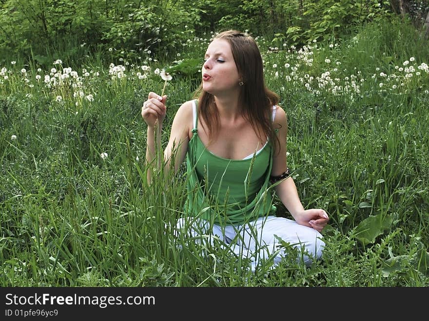 Beautiful girl on lawn