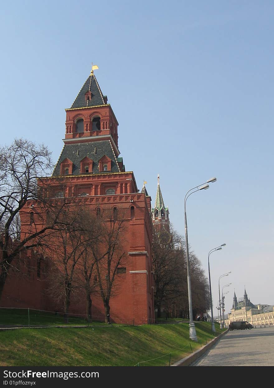 A red tower at Red Square in Moscow near Kremlin