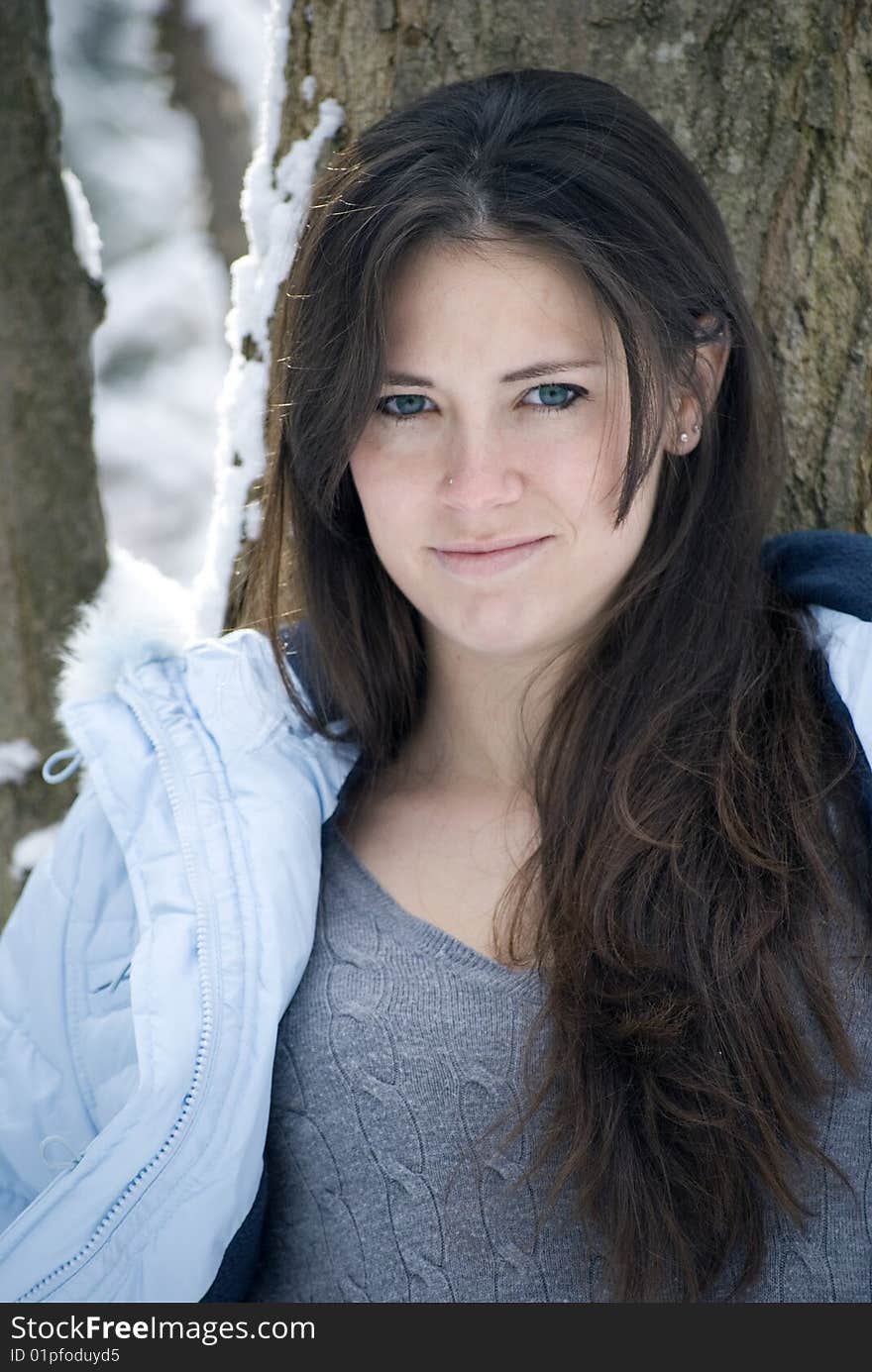 Beautiful woman in winter jacket