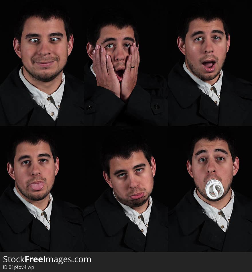 Multiple faces on a isolated black background