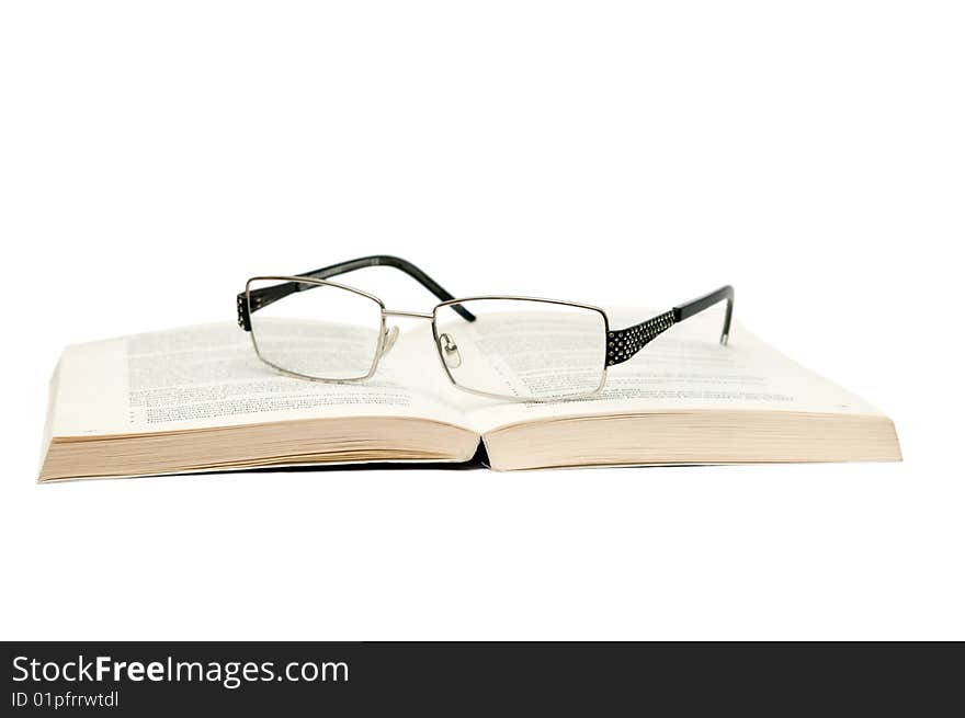 Glasses With Book On White Background